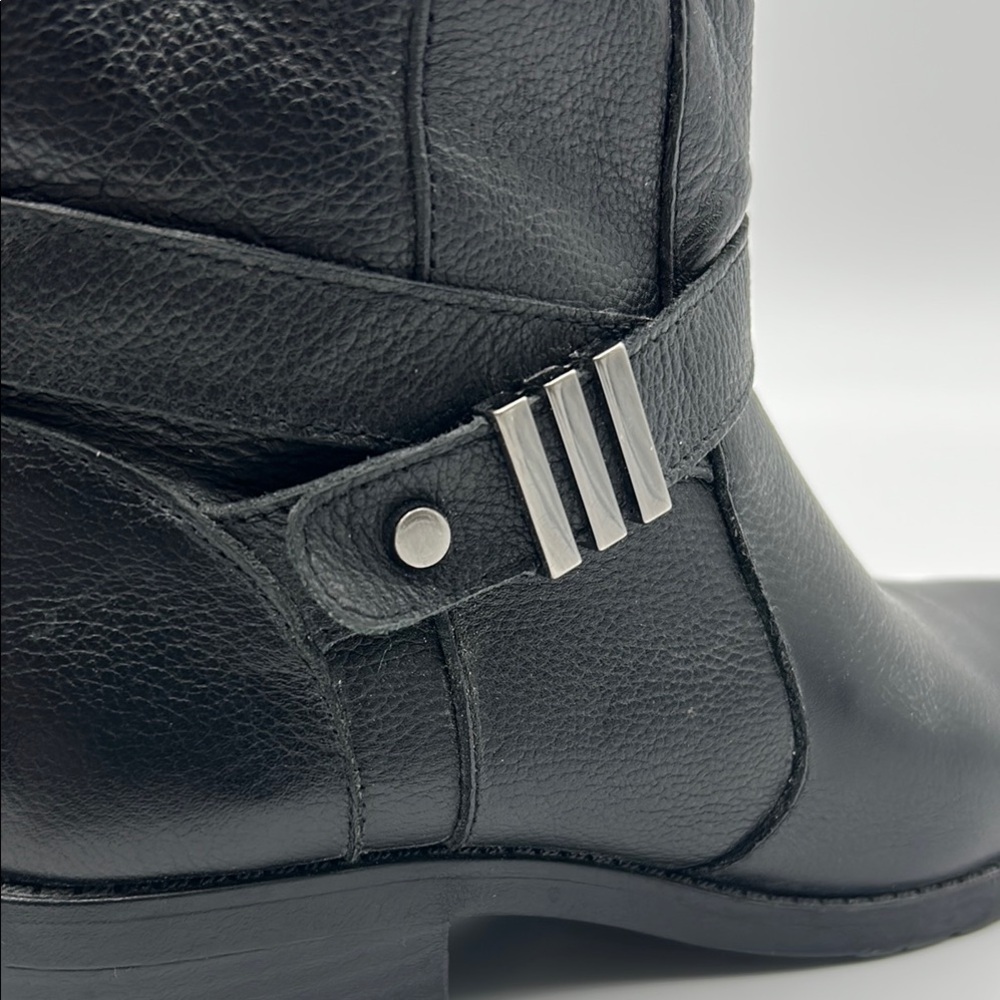 Anne Klein Lorissa Leather Ankle Booties Women's 6.5 Black Ruched Detail Zip Up - Picture 9 of 14